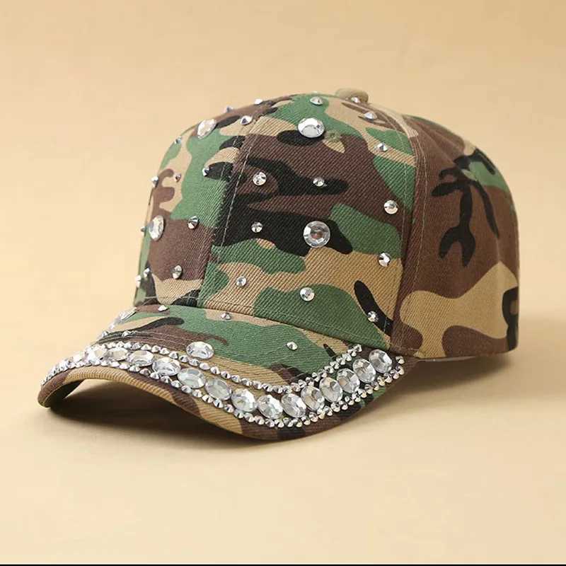 Mens and Womens Rhinestone Baseball Caps Rivet Camouflage Curved Brim Baseball Caps Sun Protection and Shading Caps L251105