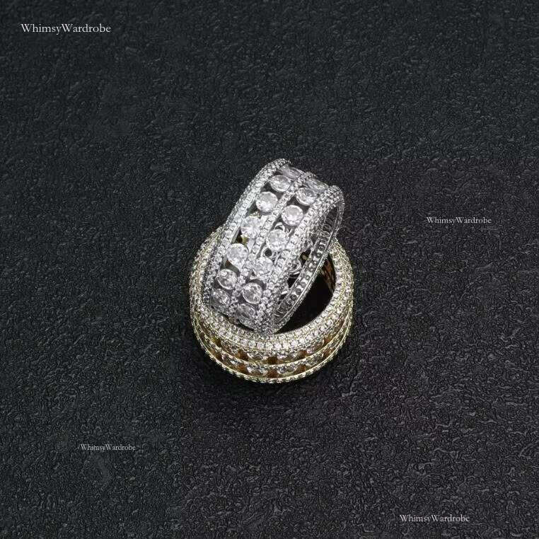 Hip Hop Gold Plated Iced Out Men's Ring Moissanite Set in S Sier with Dia for Wedding Engagement Gift