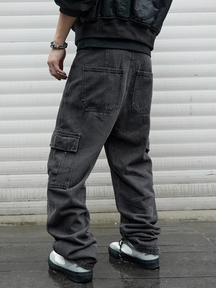 Y2k bagged jeans mens hiphop Harajuku Trouser wide leg denim pants streetwear Korean oversized cargo 250401