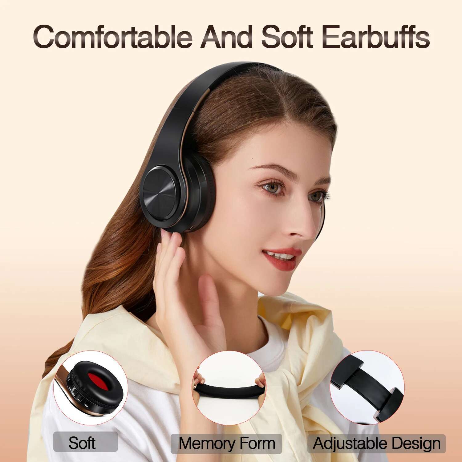 Men Gift Gold Wireless Headphones Bluetooth Earphone Stereo Headset Build-in MIC with 3.5mm Jack for Xiaomi Samsung IPHONE