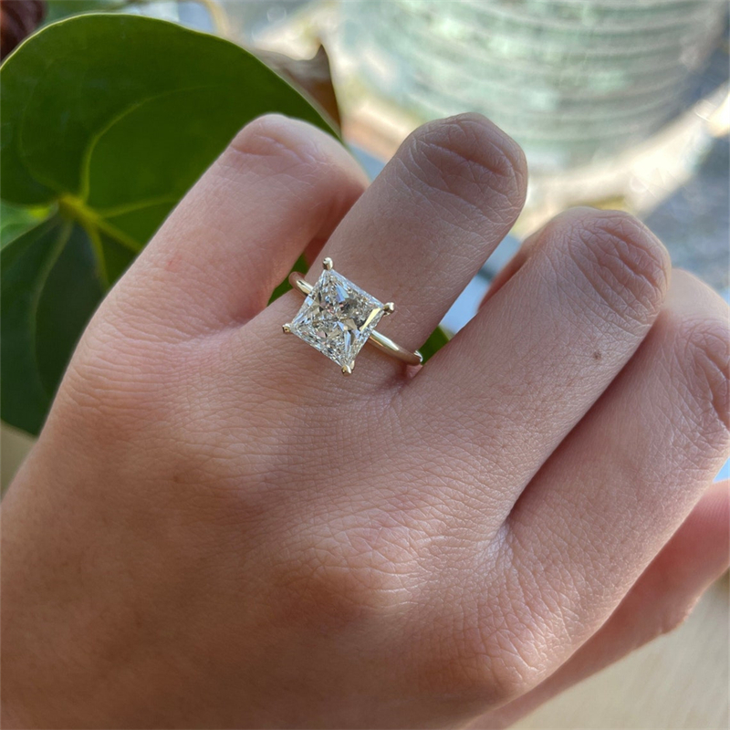 18K Yellow Gold Solitaire Lab Grown Diamond Ring 3.0 Carat Princess Womens Real Gold Ring Wedding Engagement Ring For Women IGI Certificate