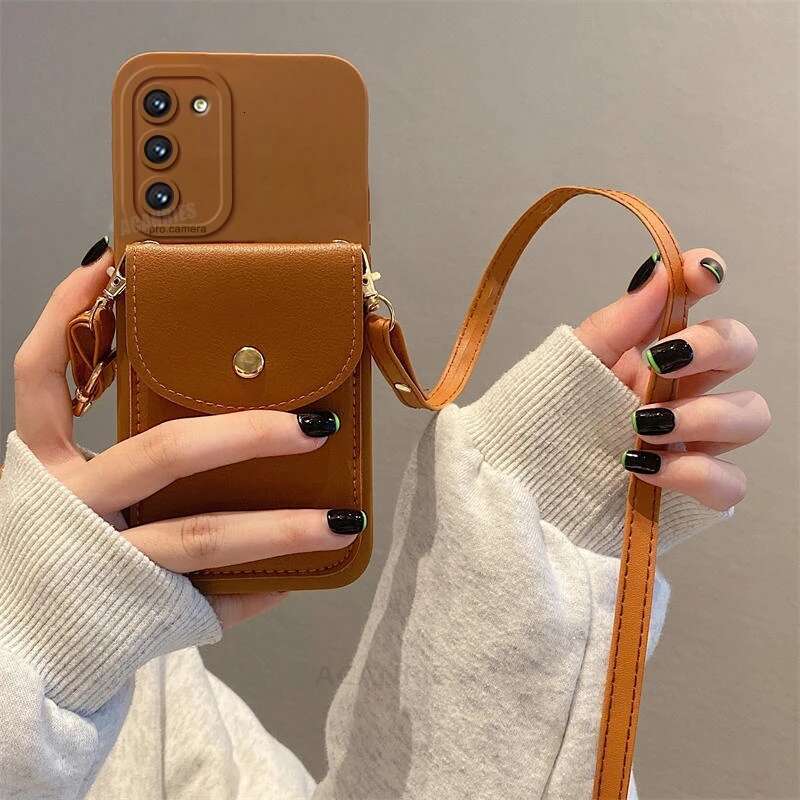 S24ultra S 24 23 22 Crossbody Card Slot Bag Holder Case For Samsung Galaxy S24 S23 S22 S20 S21 Plus Ultra Fe Cord Silicone Cover