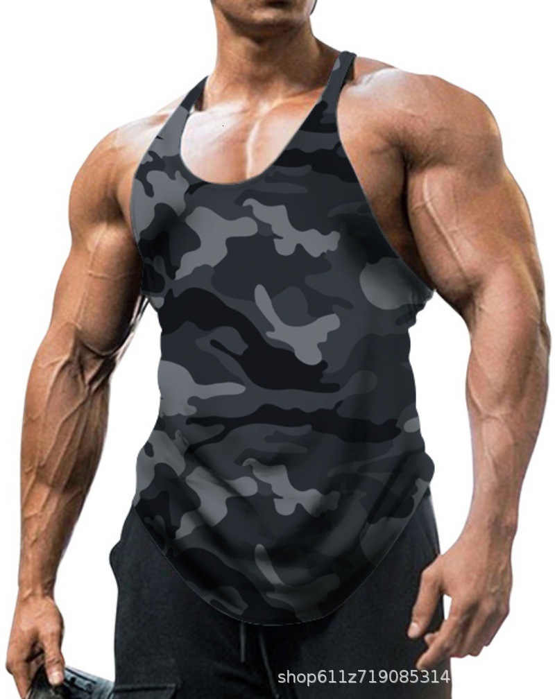 Mens Solid U-Neck Sleeveless Camouflage Sports Gym Large Sports Tank Top Men