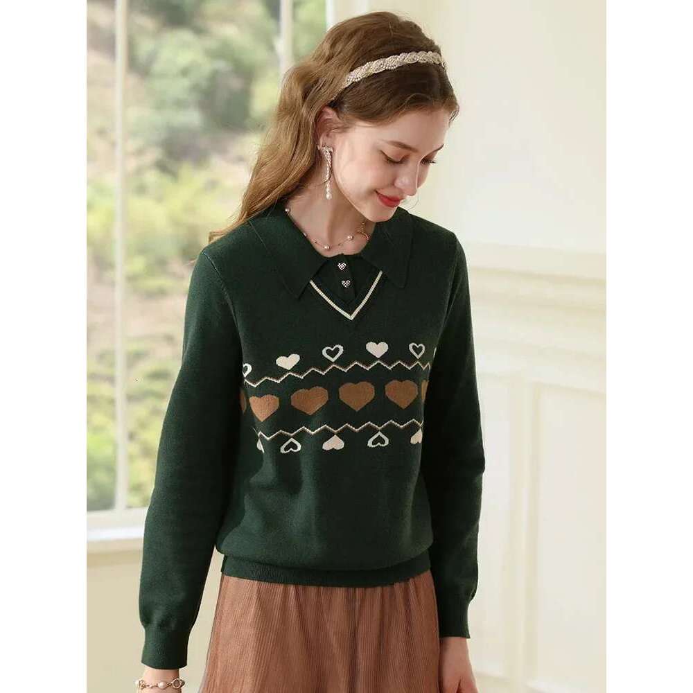 Polo Collar Fake Two Soft Lazy Women Sweater Autumn New Loose Preppy Style Knitted Cozy Pullover
