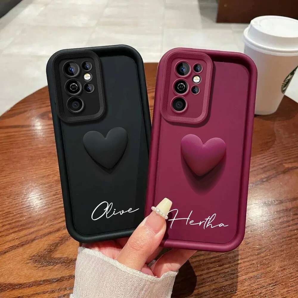 Customized Personalized Name 3D Love Heart Case For Samsung Galaxy S25 S24 S22 S20 Ultra Plus Cover S23 S21 FE