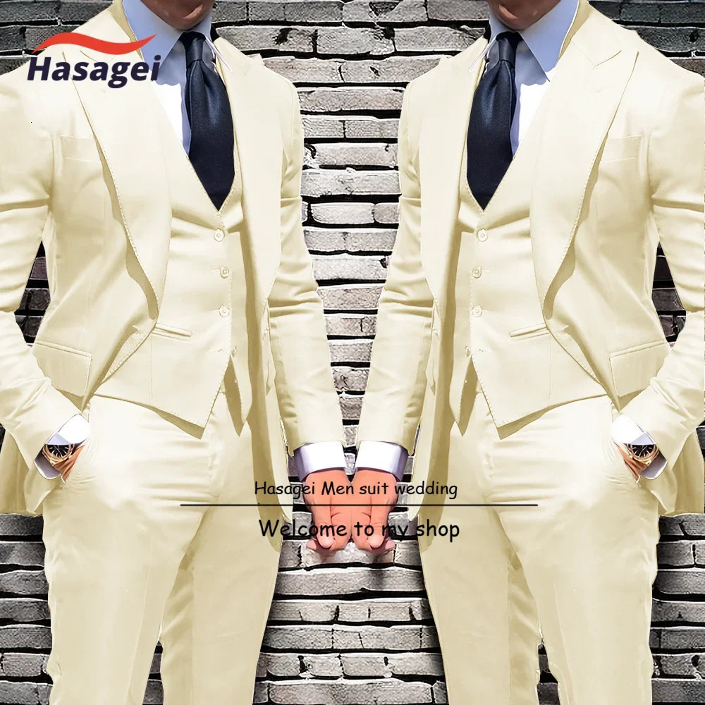 Business mens 3-piece formal jacket pants vest ultra-thin suitable for grooms wedding evening dress sharp lapel mens jacket 250402