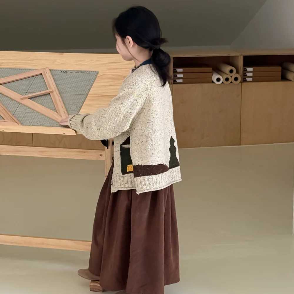 Children Girls Sweater 2025 Autumn Patchwork Pockets Kids Babys Girls Open Stitch Coats Loose Versatile Toddler Girls Cardigan L251104