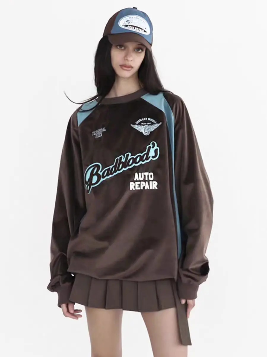 Badblood Velvet Hoodie Embroidered American Retro Color Loose Heat Dissipation Girl Male Female 250403