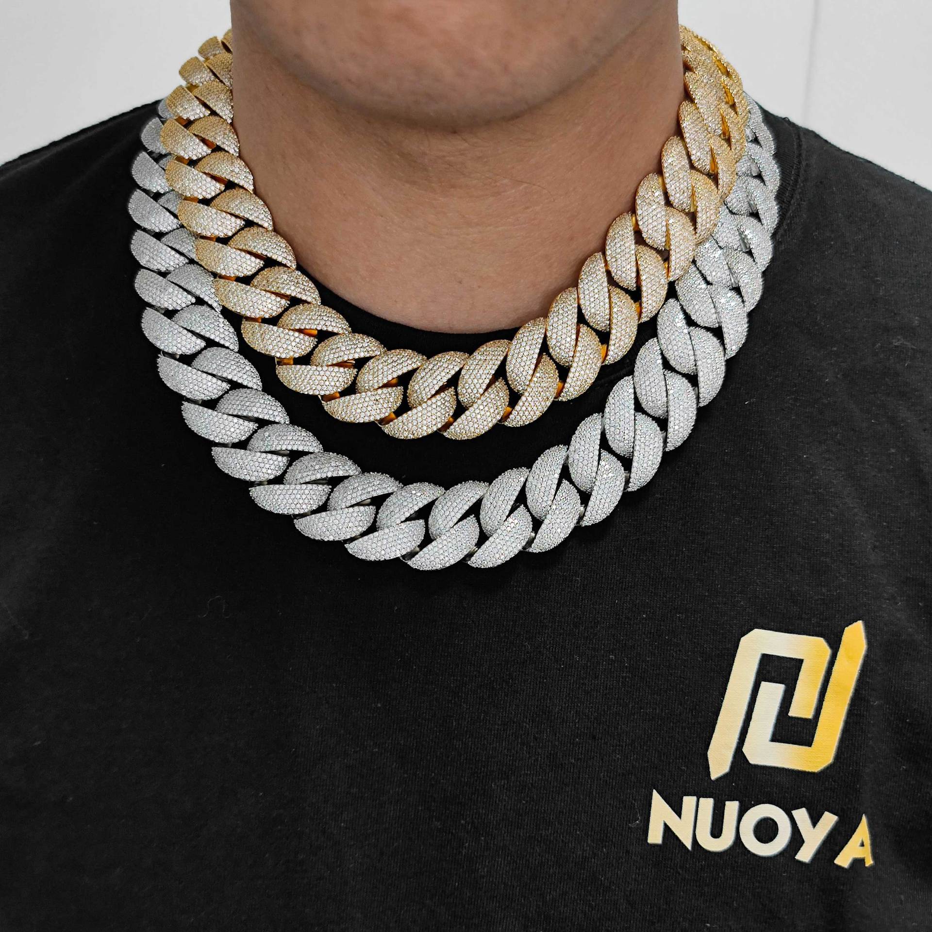 Men's Hip Hop Cuban Link Necklace - 3 Rows Moissanite Cubes & Personalized Ice Chain in 20mm Wide Gold Plated Design