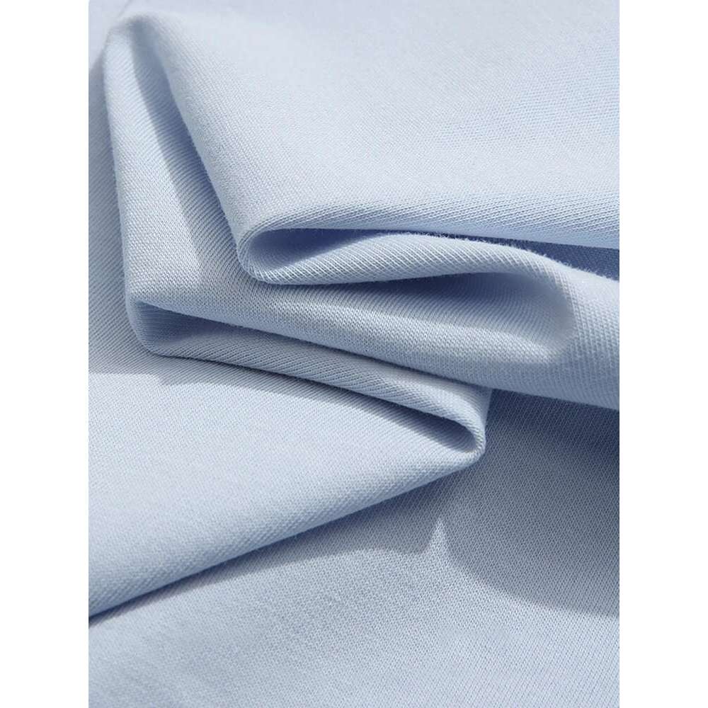 Blue V-Neck Embroidered T-Shirt Top For Women Spring Three Quarter Sleeved Tees Solid Casual Tops