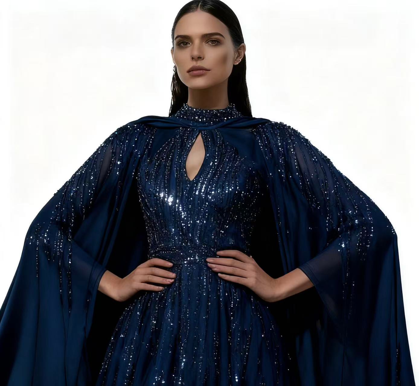 Cross-Border New Spring Summer European & American Women's Elegant Tulle Maxi Dress - Tassel Sequin Evening Gown