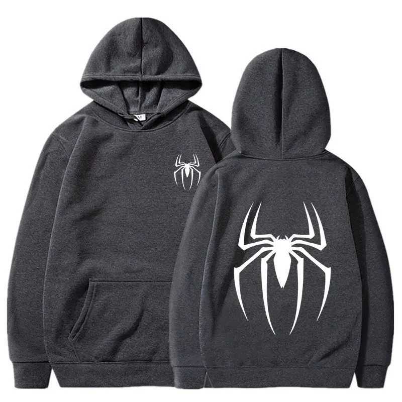 Mens Y2K Spider Print Hooded Streetwear Retro Clothing Loose Hip Hop Quirky Punk Sweatshirt Fashion Couple Sports Sweater W251106