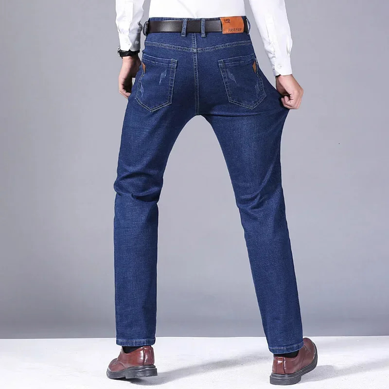 2025 Mens Business Stretch Jeans Korean Fashion Straight Leg Edition Denim Long Loose Pants Trousers 250401