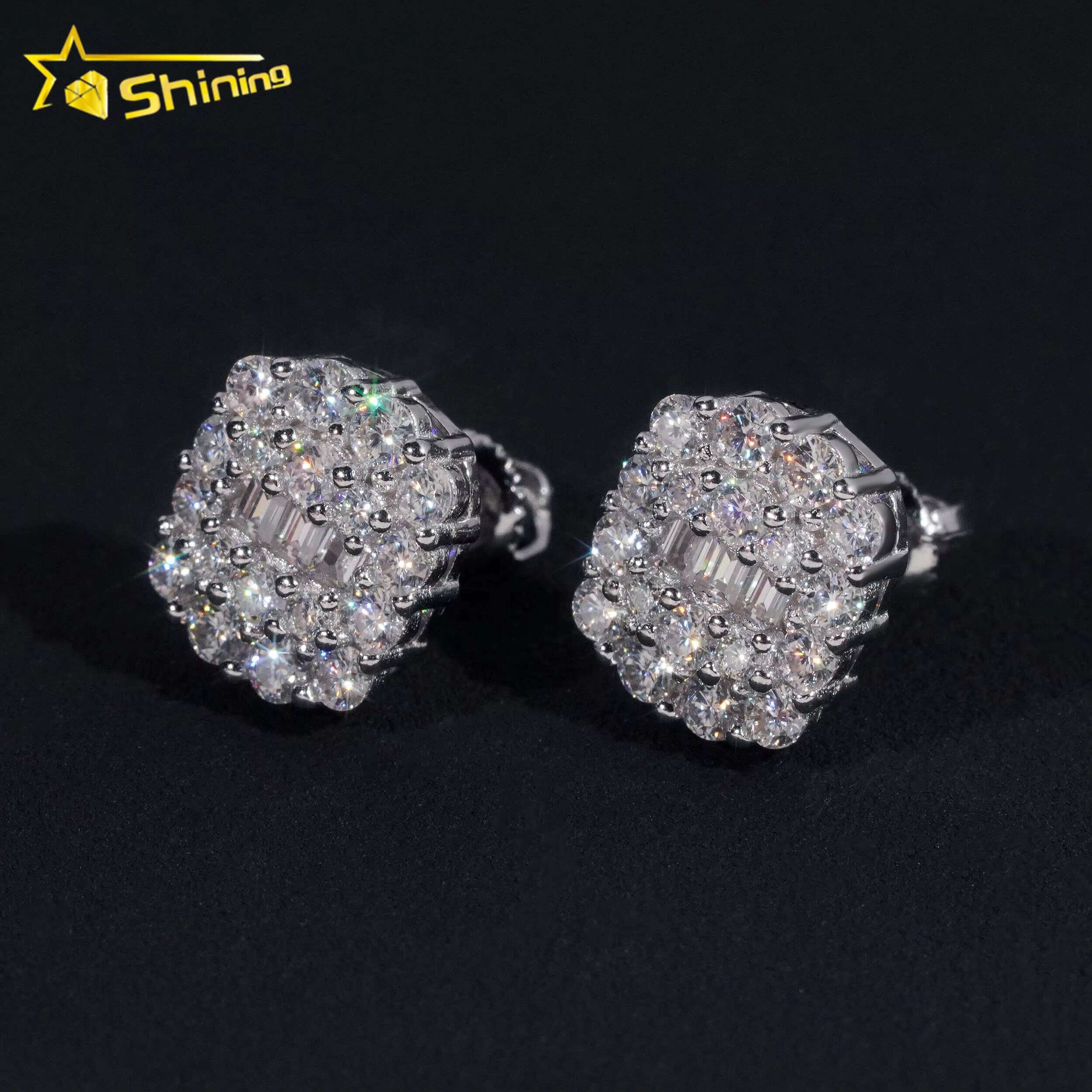 Promotion Price Pass Dia Tester GRA Certified Fully Iced Out Hip Hop Sier Jewelry Baguette Moissanite Stud Earrings