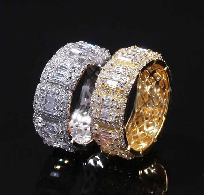 Aaa Gems Mens Baguette Dia Band Ring Real Vvs Wedding Iced Out Moissanite