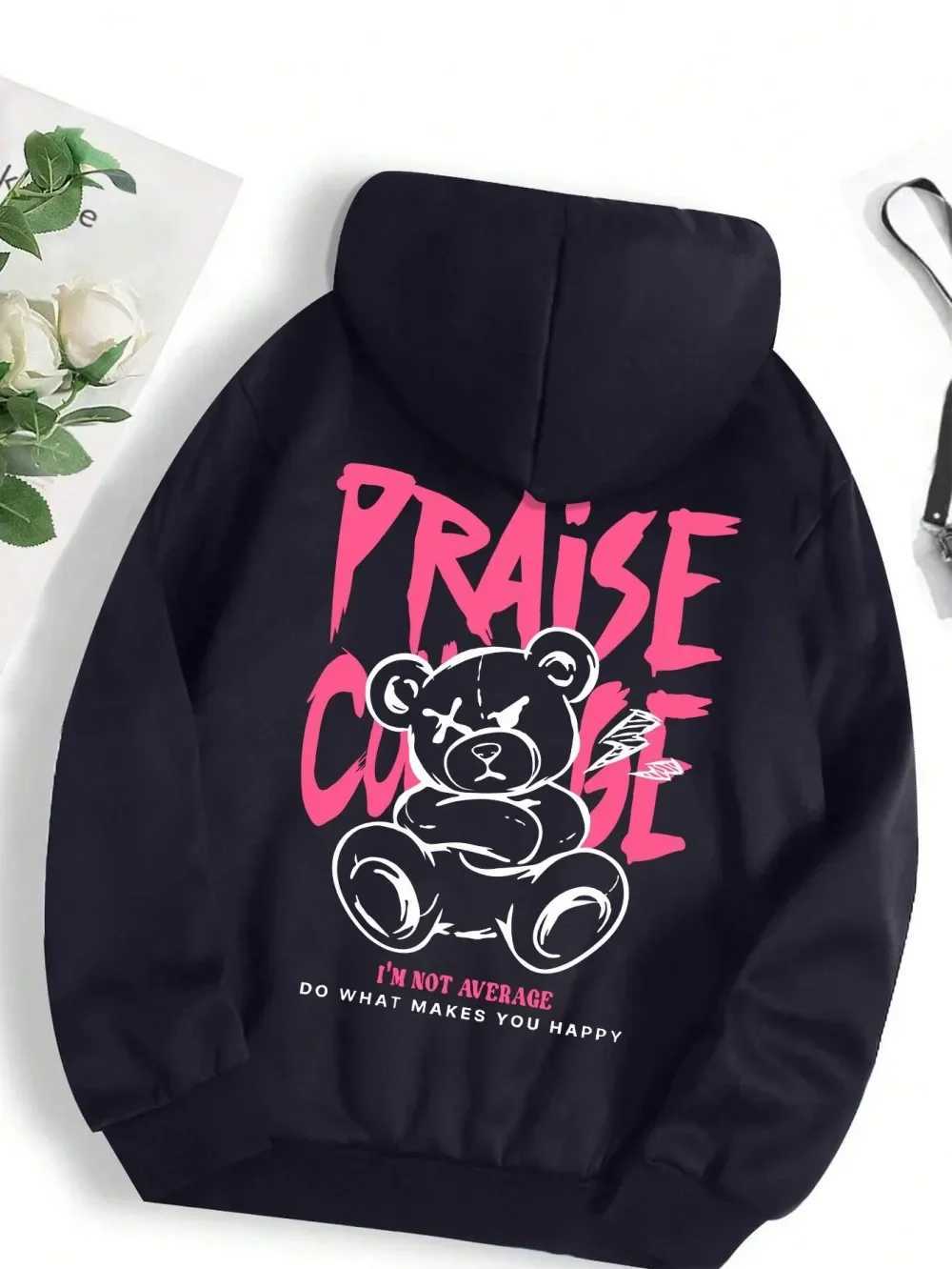 A comfortable bear letter printed mens casual hoodie and a fashionable Harajuku sweatshirt for the autumn of 2025 W251106