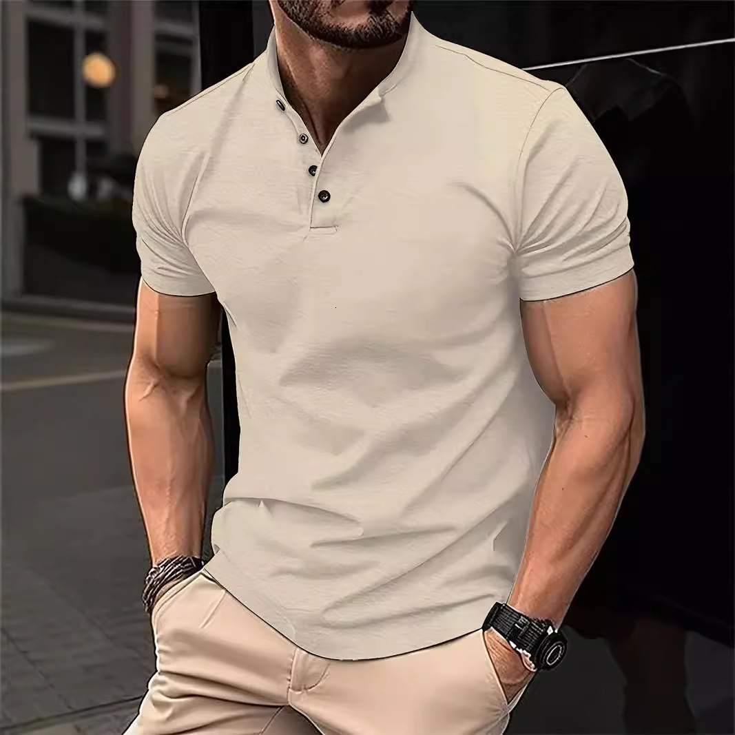 2024 Mens Digital Printed Casual Buckle Short Sleeve T-shirt Polo Top