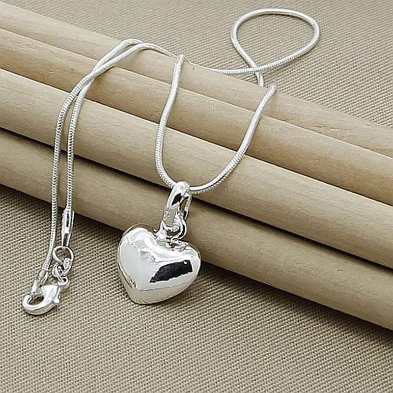 Fine Sterg Sier Solid Heart Necklace 18-24 Inches Snake Chain For Women Wedding Charm Fashion Jewelry
