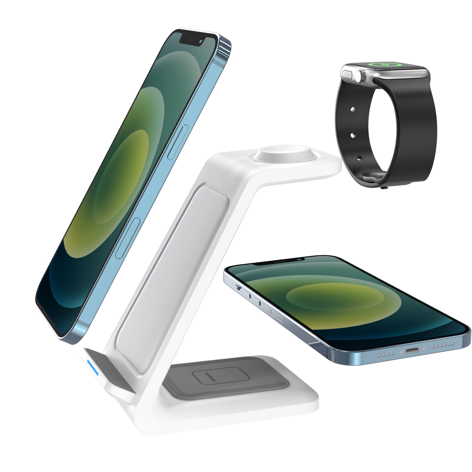 Multi-functional Magnetic Wireless Charger Stand - Desktop Phone Holder with Headphones & Watch Charging Support