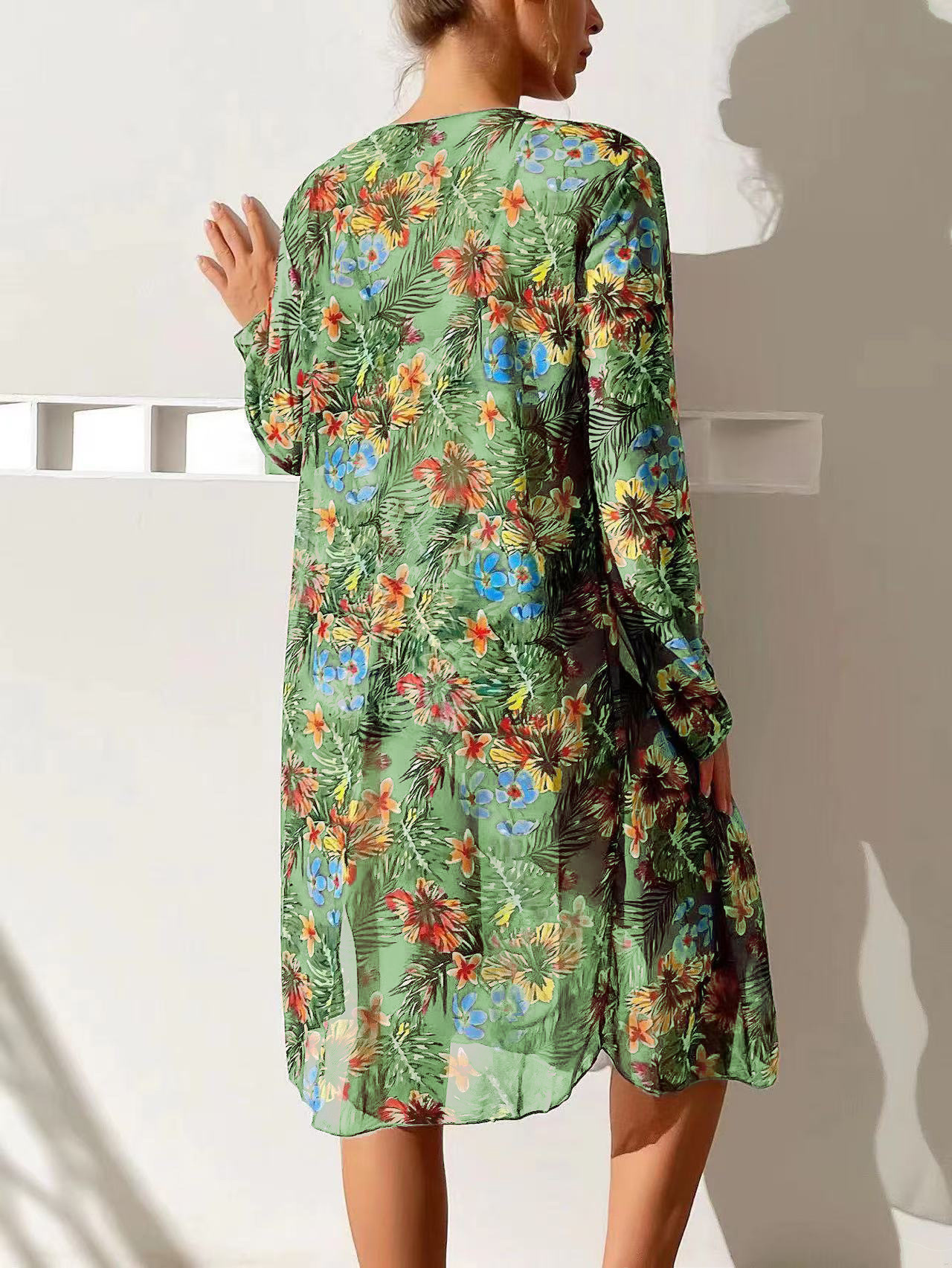 2025 Vacation Long length Chiffon Hoodie Split Sexy Women's Multi color Printed Bikini Swimsuit