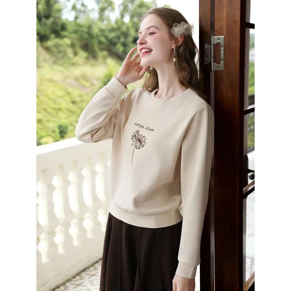 Hoodies Women Bead Embroidery O-Neck Autumn New Loose Knit Cozy Pullovers Casual Blouses For Lady