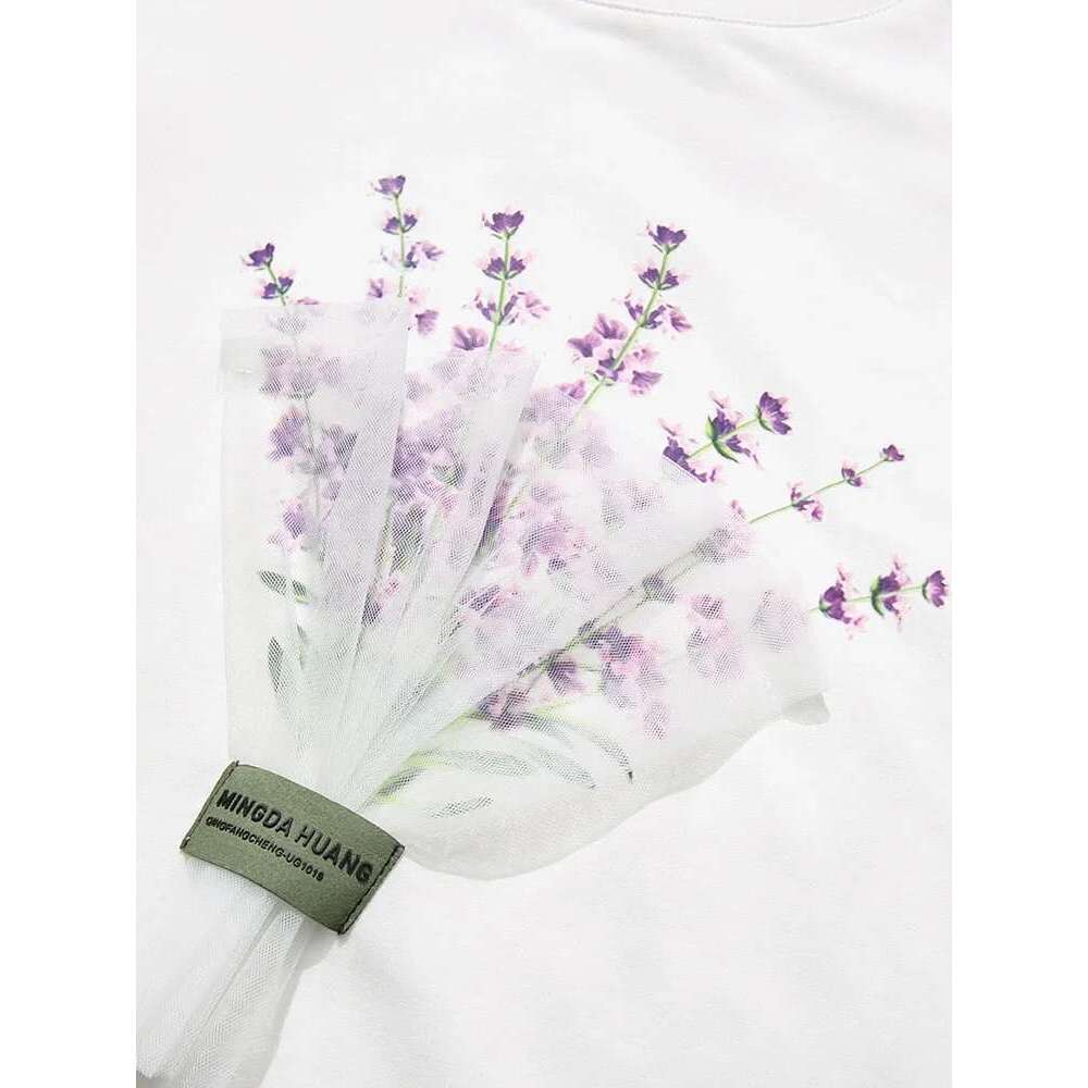 Hollow Out Splicing Printed Women's T-Shirts Clothes Female Spring New Unique Chic Slim Tops