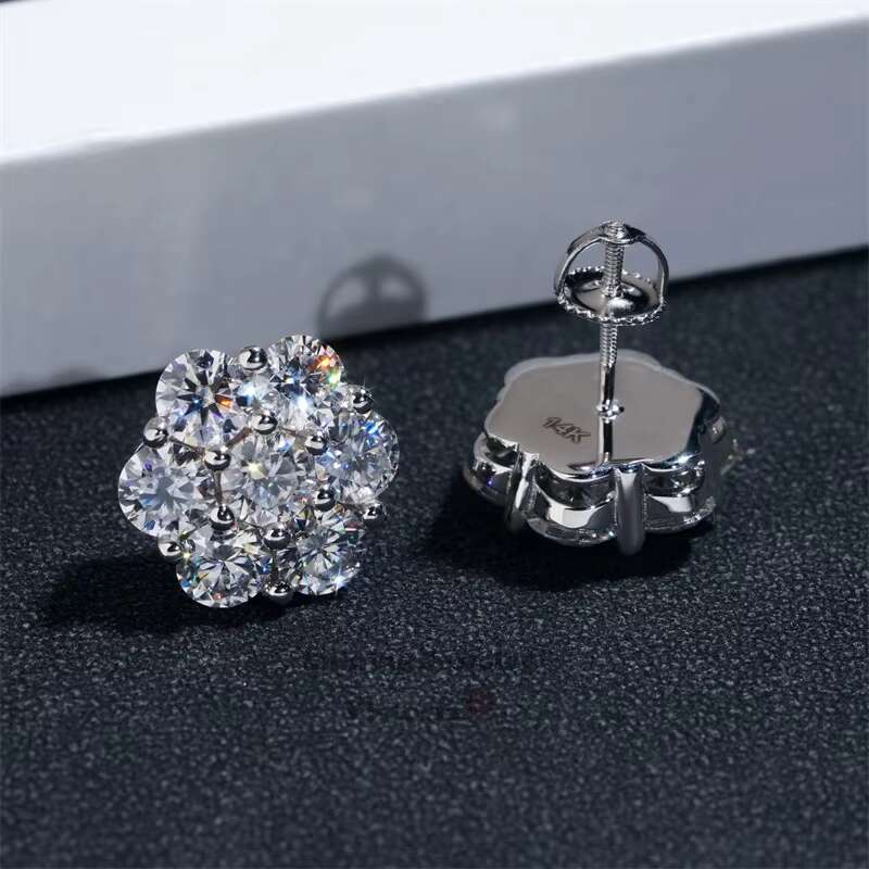 GRA Certificated Pass Diamond Tester Men Earrings 925 Sterling Silver Screw Back Solid Back 15MM Cluster Earrings Studs