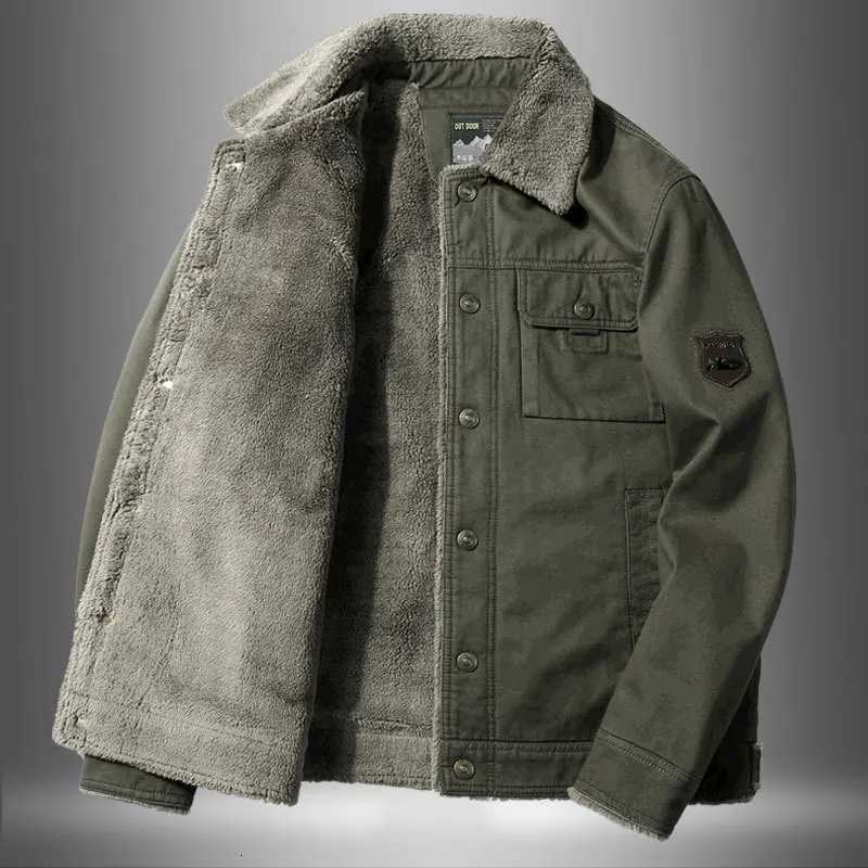 Mens Lamb Wool Jacket Military Coat Mens Autumn and Winter Thick Warm Retro Workwear Winter Coat Plus Size Mens Clothing 6XL X251106
