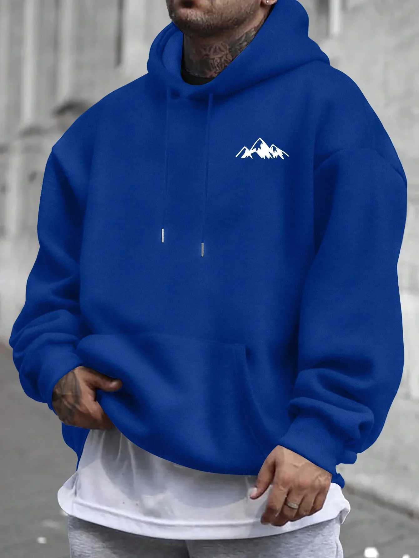 Mens casual pink hoodie with wool lining and fashionable pattern hoodie W251106