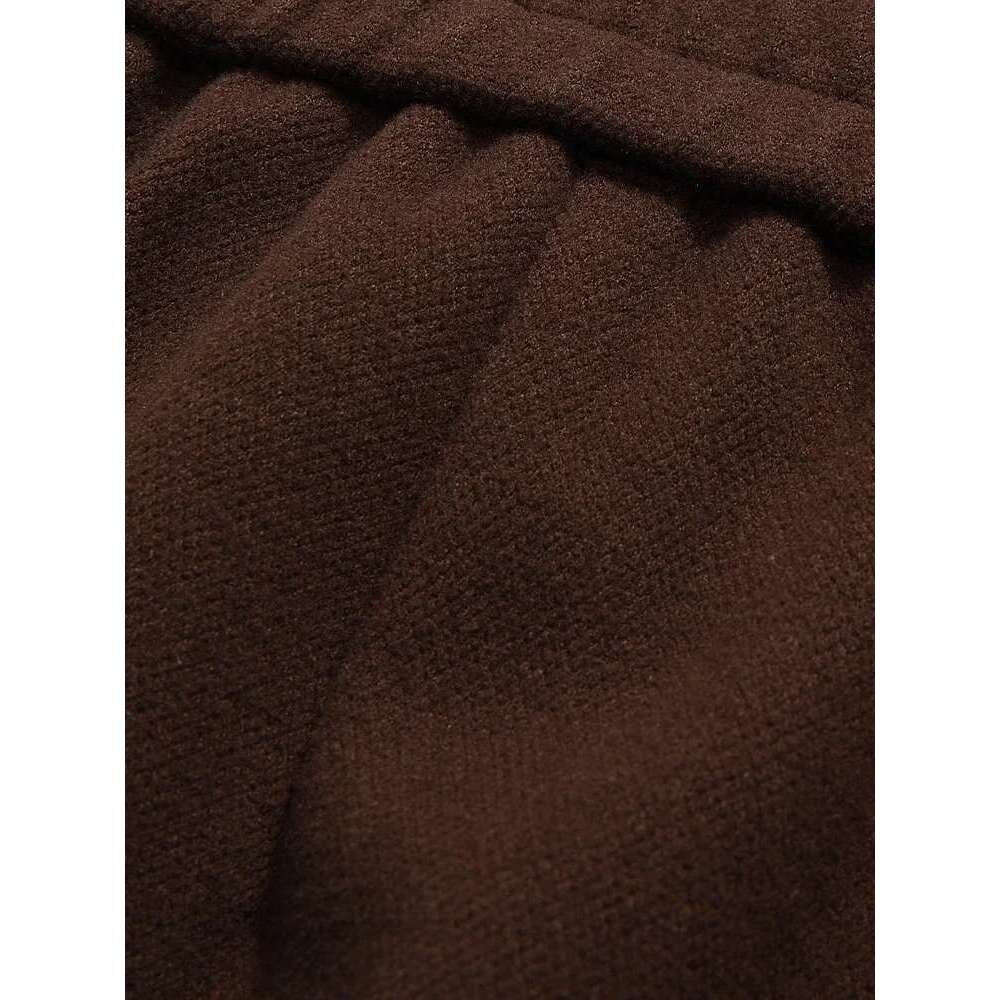 Khaki Straight Leg Casual For Women Autumn Elastic Waist Trousers Double-Layer Warm Pants