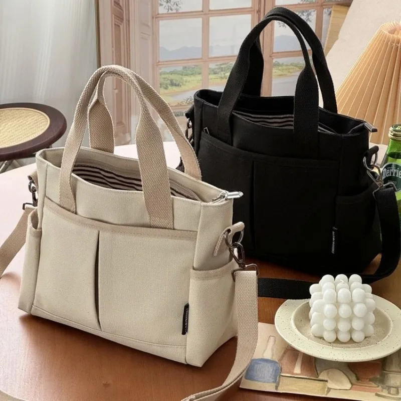 Womens canvas handbag multifunctional large capacity horizontal bag student leisure commuting 250401