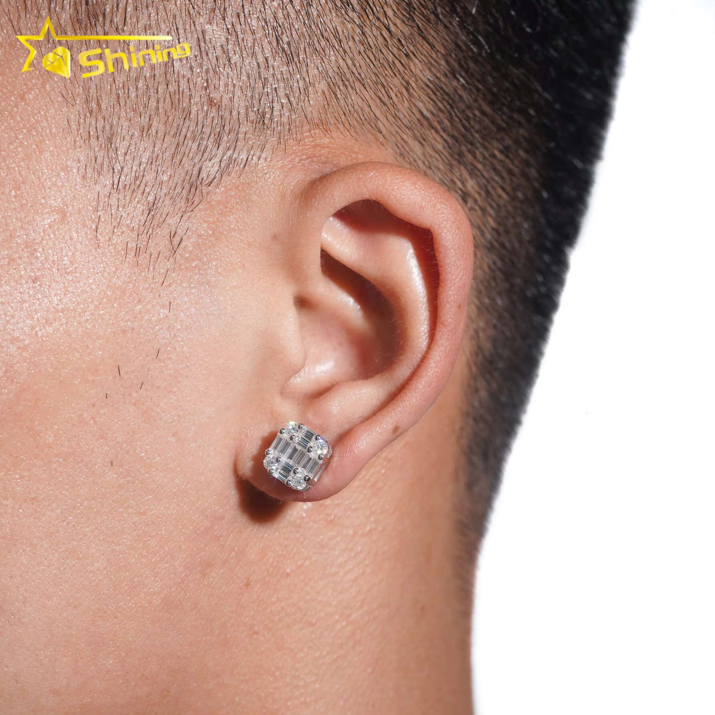 New Arrival Hip Hop Design Baguette Dia VVS Iced Out Moissanite Stud Earrings for Men