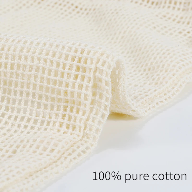 Reusable cotton mesh product bag with brushed organic durable and washable comes a grocery shopping 250401