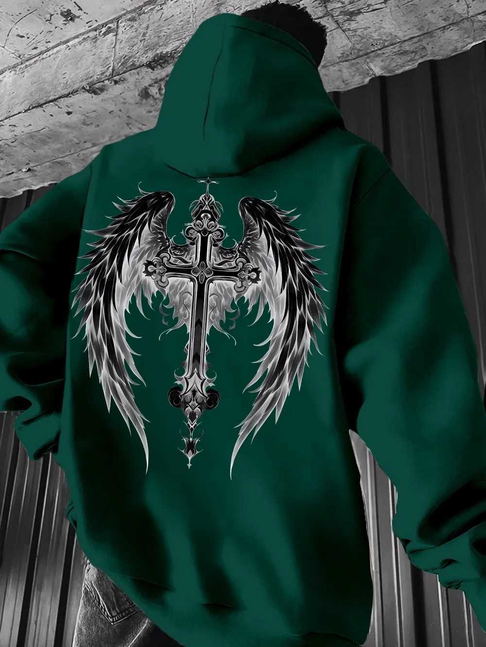 Hot selling autumn mens personalized angel wing print soft and comfortable hooded sweatshirt outdoor urban high street clothing W251106