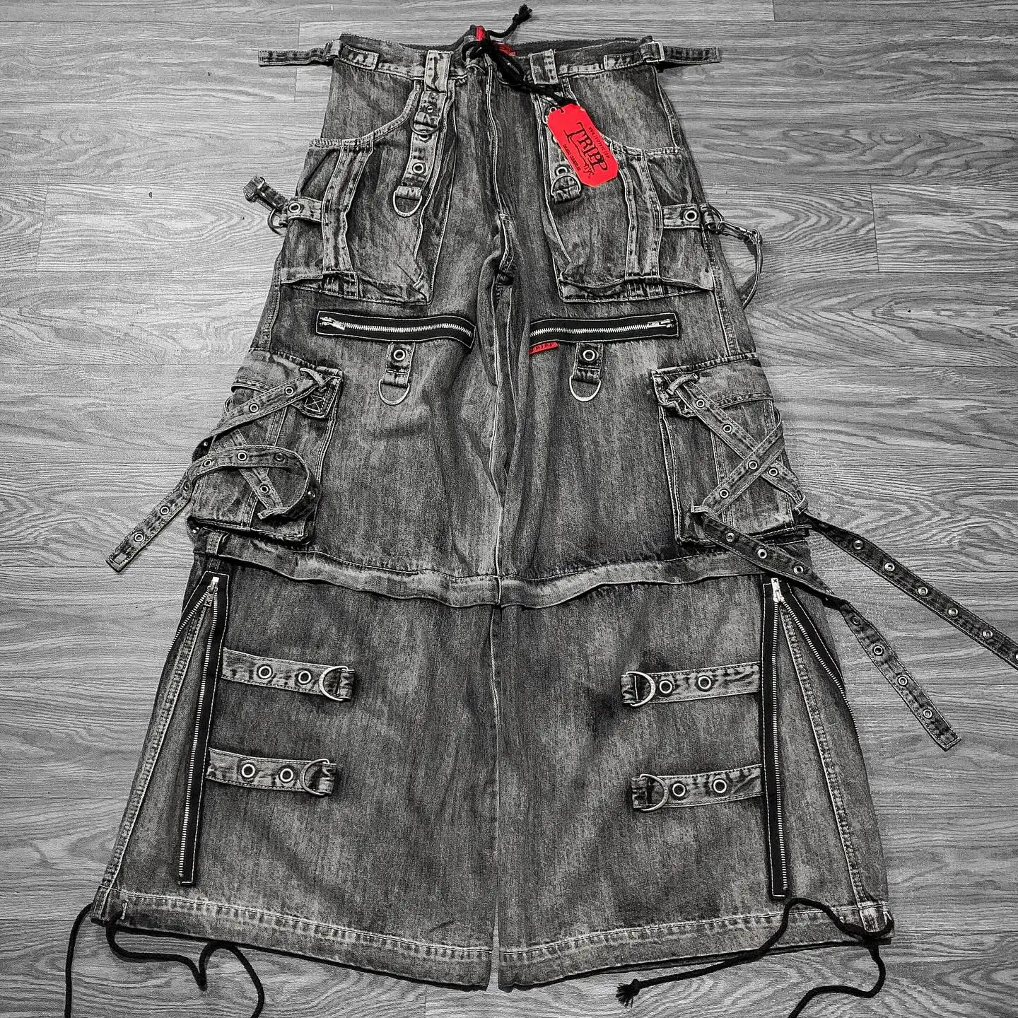 Vintage heavy-duty jeans Y2K mens Harajuku womens hip-hop multi pocket wash Distressed Baggy jeans oversized wide leg Trouser 250402