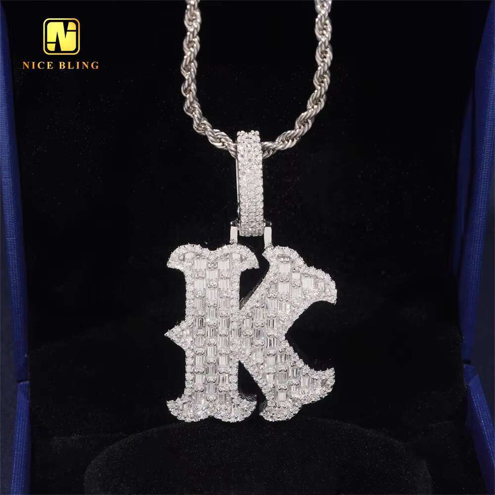 Fashion Hip Hop Jewelry Personalized Letter K Pendant Custom Iced Out 925 Silver VVS Moissanite Diamond Initial Charm Pendant
