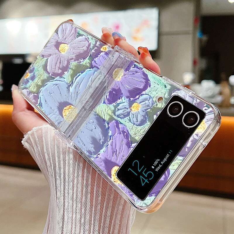 Oil Painting wer Clear Case Galaxy Flip 6 5 4 3 5G Folding Hard Phone Cover For Samsung Z Flip5 Flip4 Flip3
