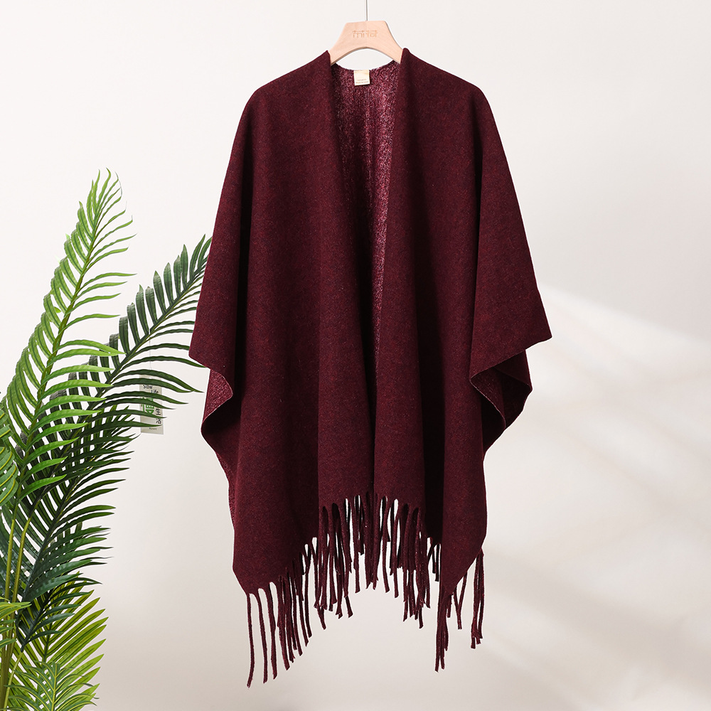 K323 High-grade pure color outer wear thickened wool split large shawl women's cape cloak winter warm shoulder neck guard