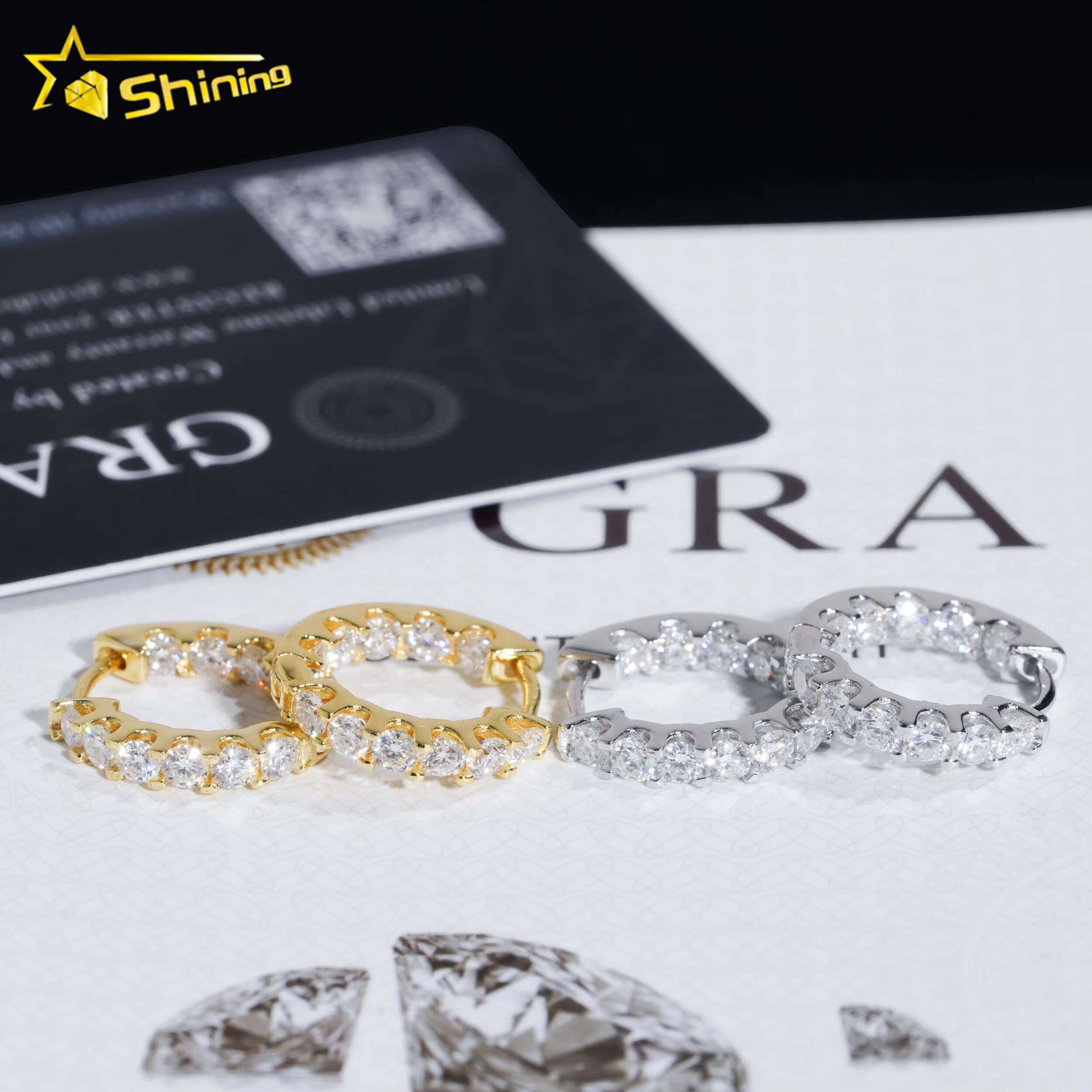 Pass Diamonds Tester GRA Moissanite 3.0mm Hoop Earrings Ready to Ship 925 Silver Gold Plated Hoop Fashion Jewelry Earrings