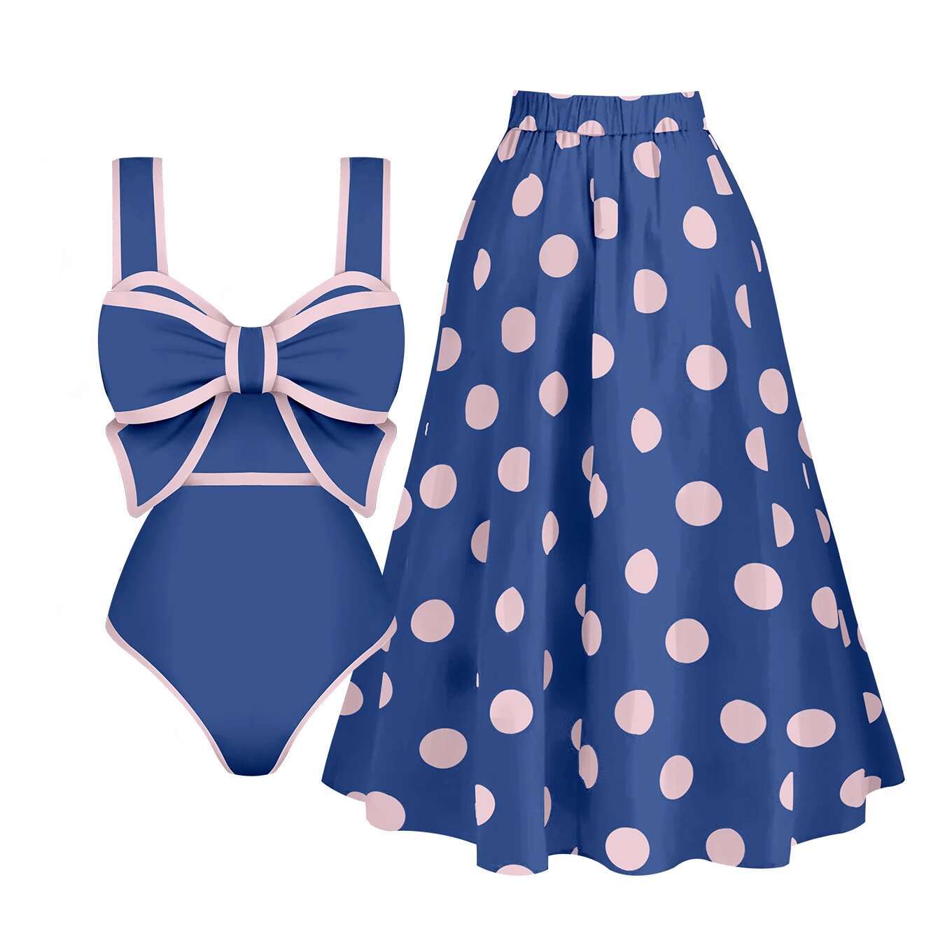 New Dot Retro One Piece Swimsuit Women Bow Tie Swimwear With Skirt Sexy Bathing Suit Monokini Bodysuit Beach Wear