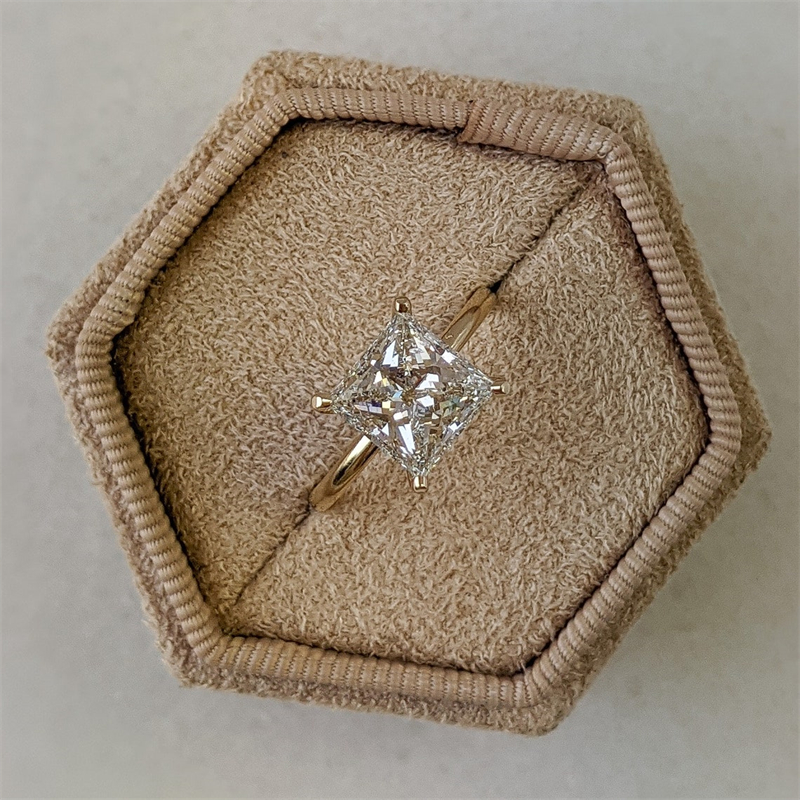 18K Yellow Gold Solitaire Lab Grown Diamond Ring 3.0 Carat Princess Womens Real Gold Ring Wedding Engagement Ring For Women IGI Certificate