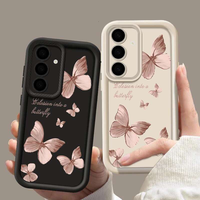 Gold Butterfly Soft TPU Case For Samsung Galaxy A55 A54 A15 A14 A16 A35 A53 A25 5G S25 S24 S22 Ultra Plus S23 FE Phone Cover