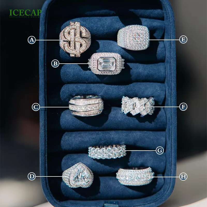 Fashion Jewelry 925 Silver Men Ring Hip Hop Platinum Moissanite Cuban Ring