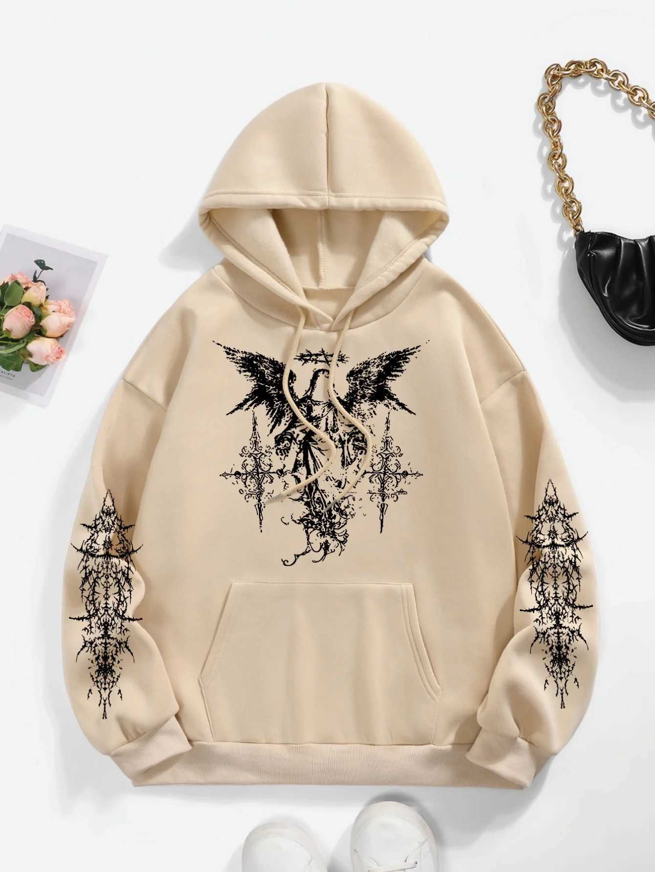 High Street Millennium Bug Gothic Hiphop Street Cool Retro Men Women Hooded Sweatshirt Autumn Winter Daily Loose Warm Sportswear W251106