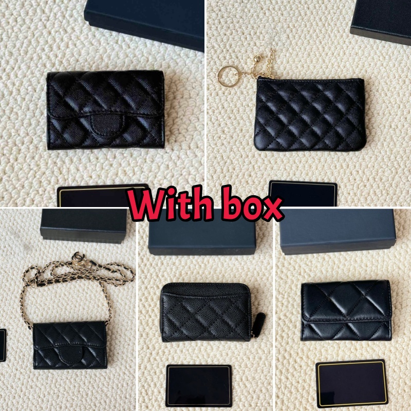 Designer Wallet Women Card Holder Mens Wallet Designer Bag Cardholder Coin Purse Brand Leather Black Small Wallet Caviar Flap Clutch Luxury Wallet With Box 0214