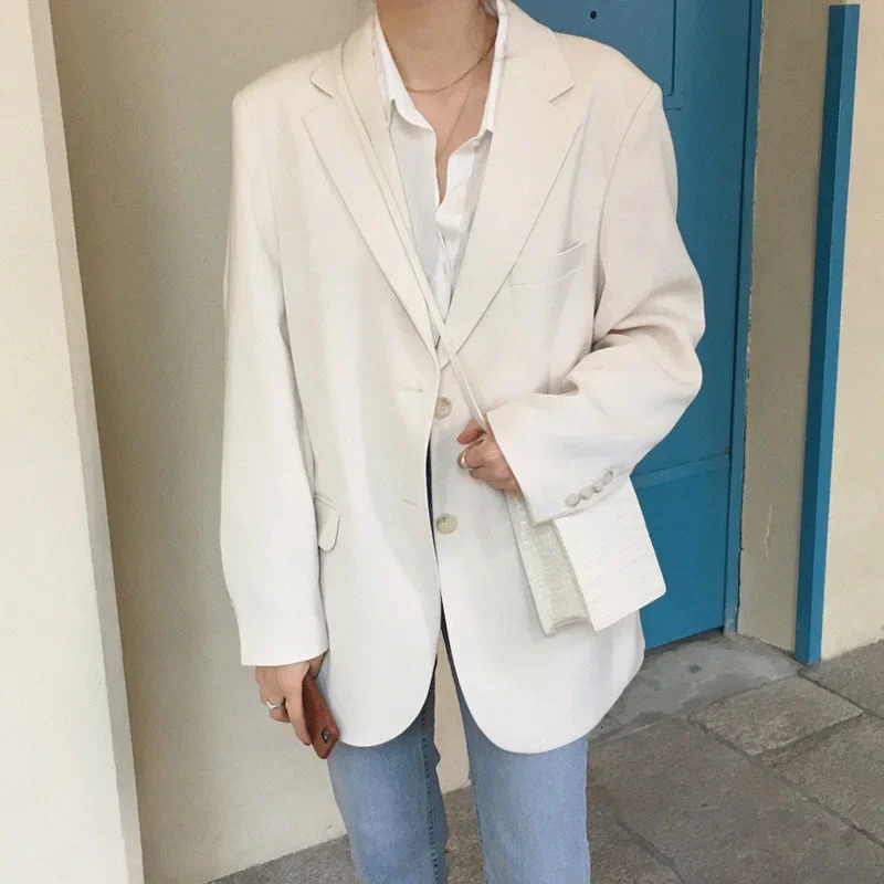 Mazefengs simple cream white jacket is suitable for womens spring and summer jackets single chest jackets womens formal suit jackets 250402