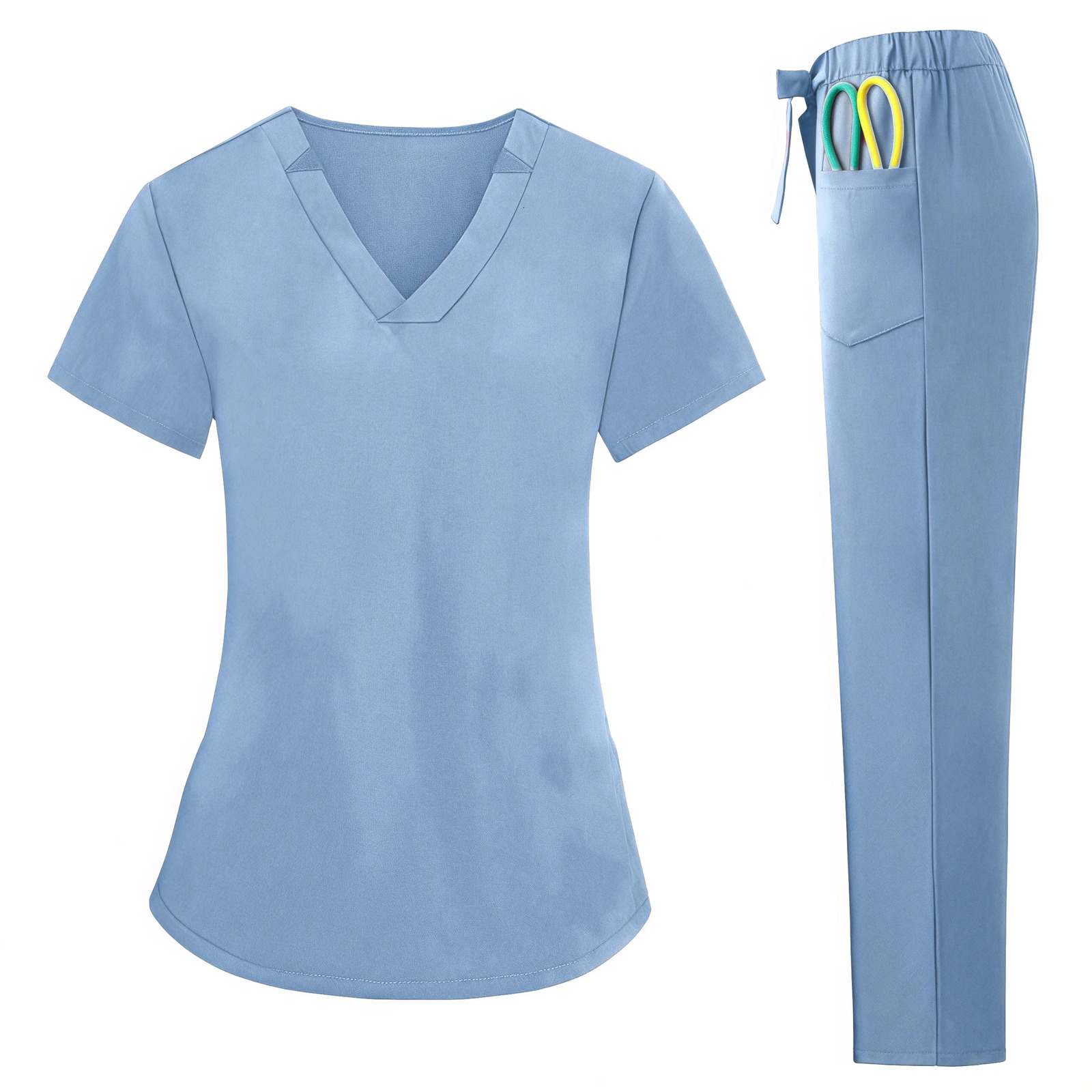 Scrub Nurse Uniforms With Pocket Nursing Uniform Hospital Set VNeck Breathable Short Sleeve Doctor Clothing Scrubs Suit 250403