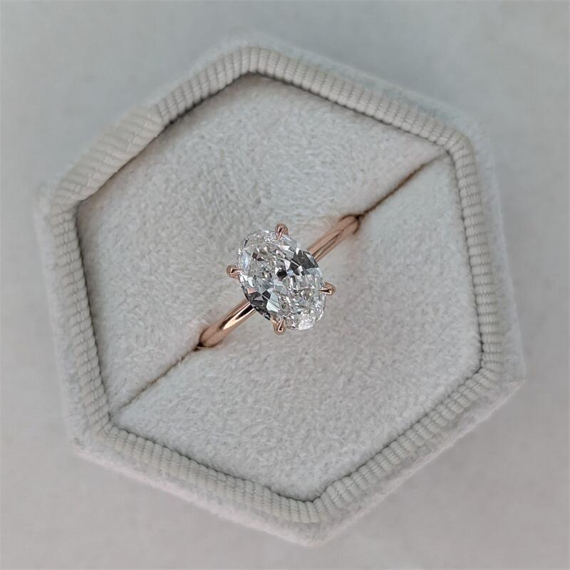 Fine Jewelry Solid Rose Gold 14K 18K Oval Shape 2.0 Carat IGI Certificate Simple Design Wedding Ring Real Gold Lab Diamond Womens Engagement Ring
