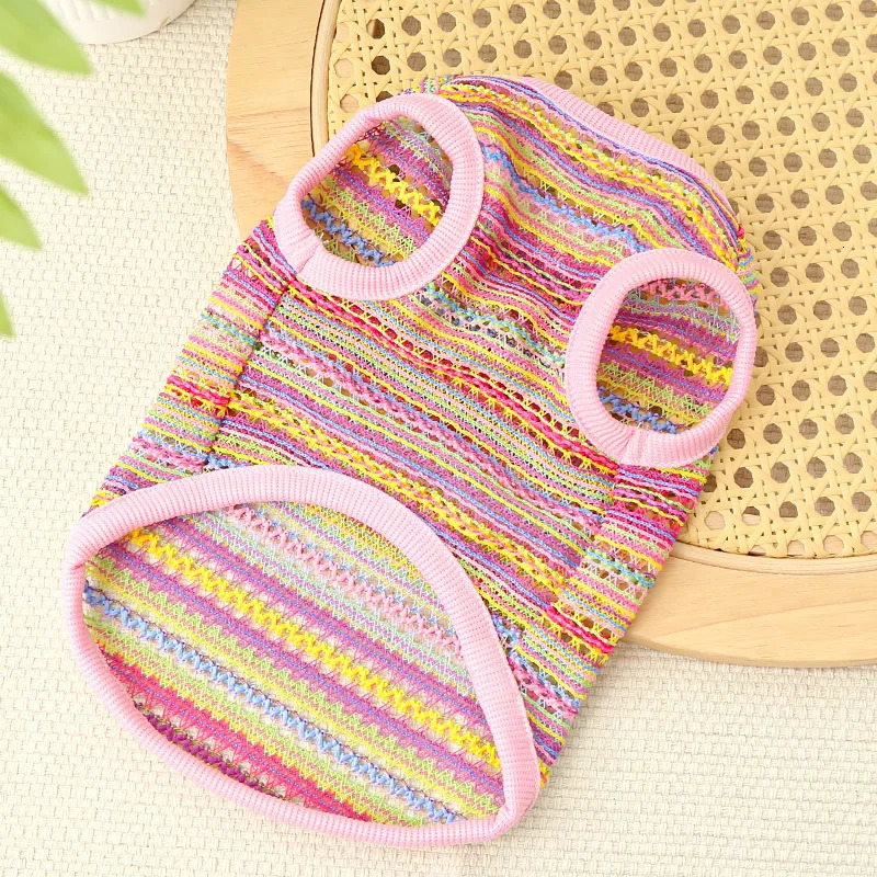 Summer Dog Cooling Vest Thin Stripped Dog Clothes Pet Breathable Kitten Puppy Costume Chihuahua Bichon Yorkie Male Dog Vest 250402