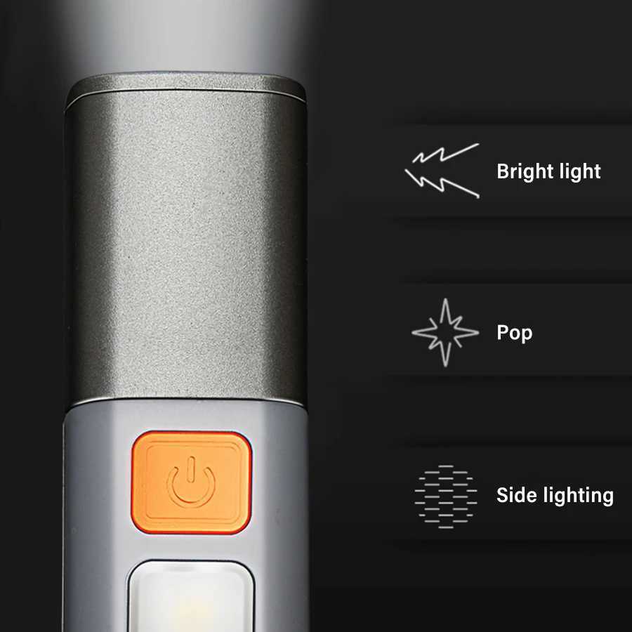 Mini Portable LED Flashlight USB Rechargeable With Hook Zoomable Torch Outdoor Camping Hiking Long-range Emergency LanternW251106